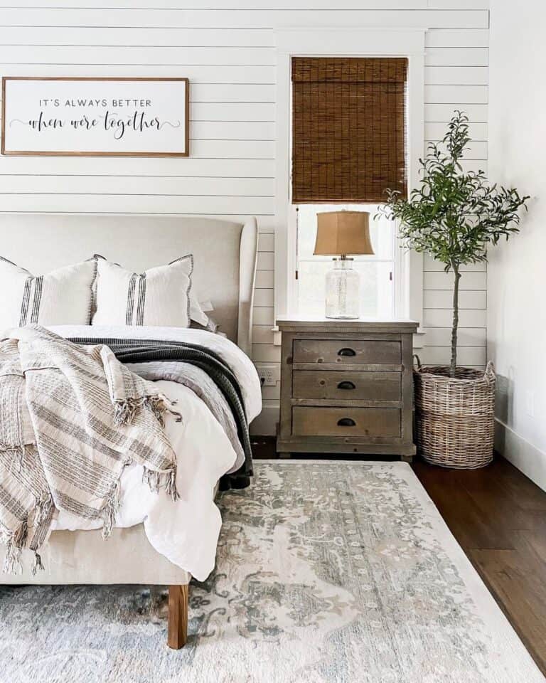 Rustic Night Table in Shiplap Bedroom