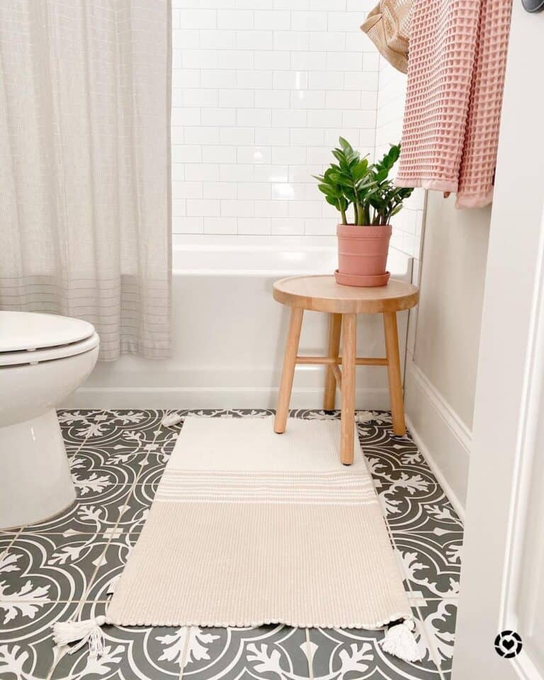 Gray Mosaic Tile Floor with Pink Accents