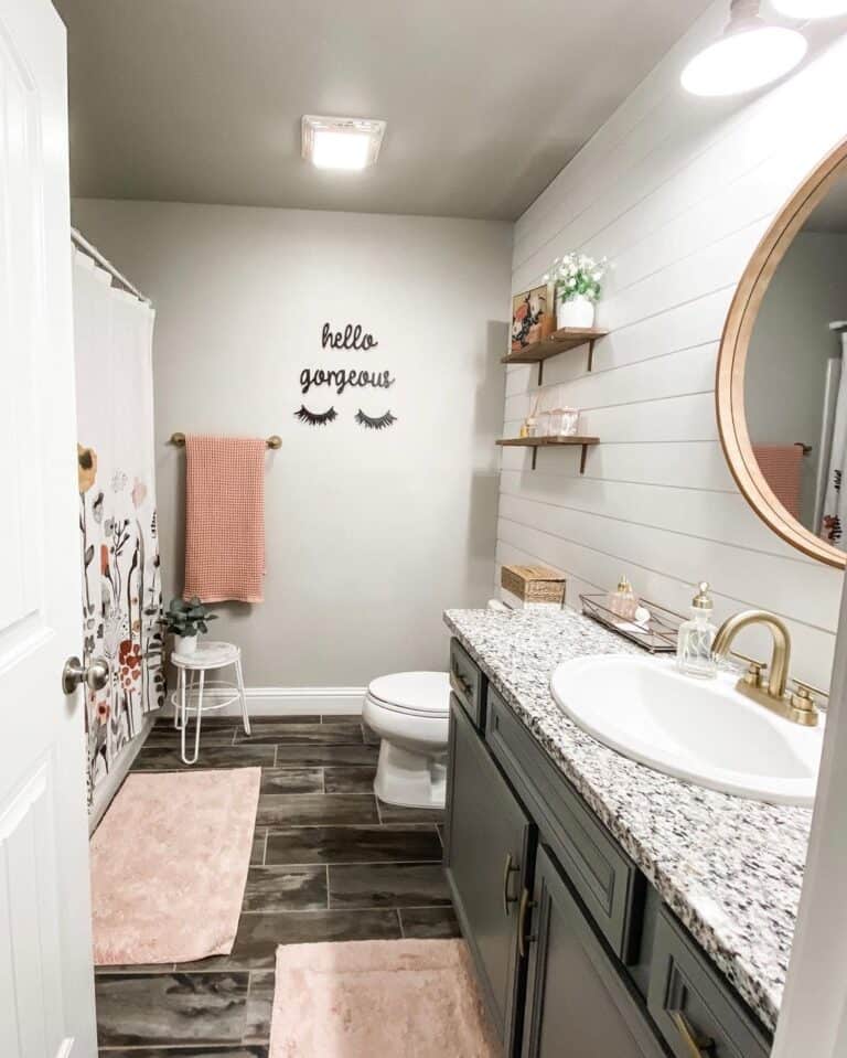 Floral Shower Curtain and Pink Bathroom Accessories