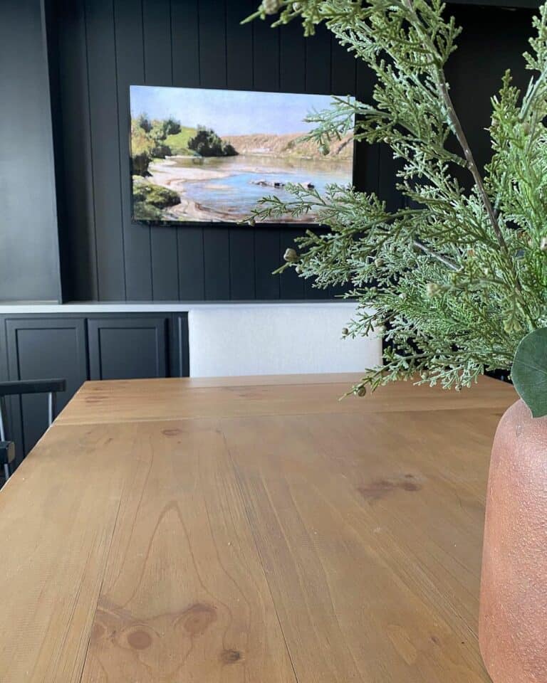 Dining Room With Black Shiplap Accent Wall