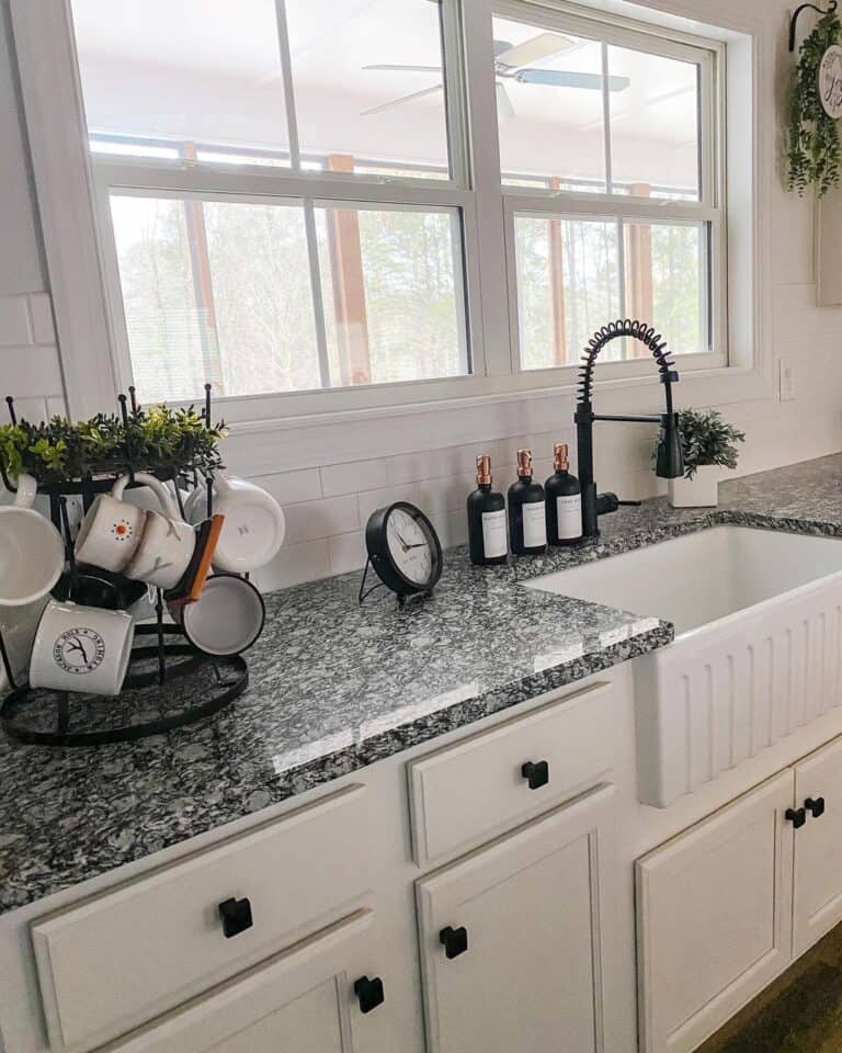Large Square Knobs on White Cabinetry
