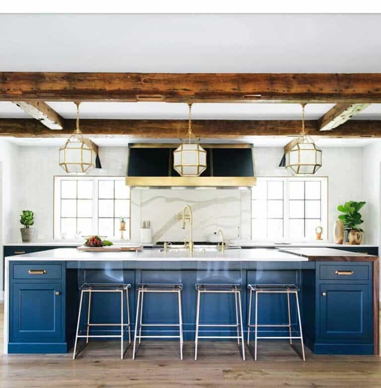 White Kitchen with Navy Breakfast Bar