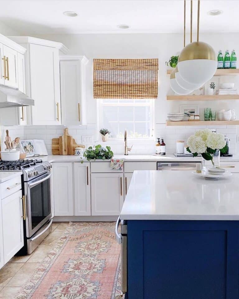 Navy Blue Island in White Kitchen