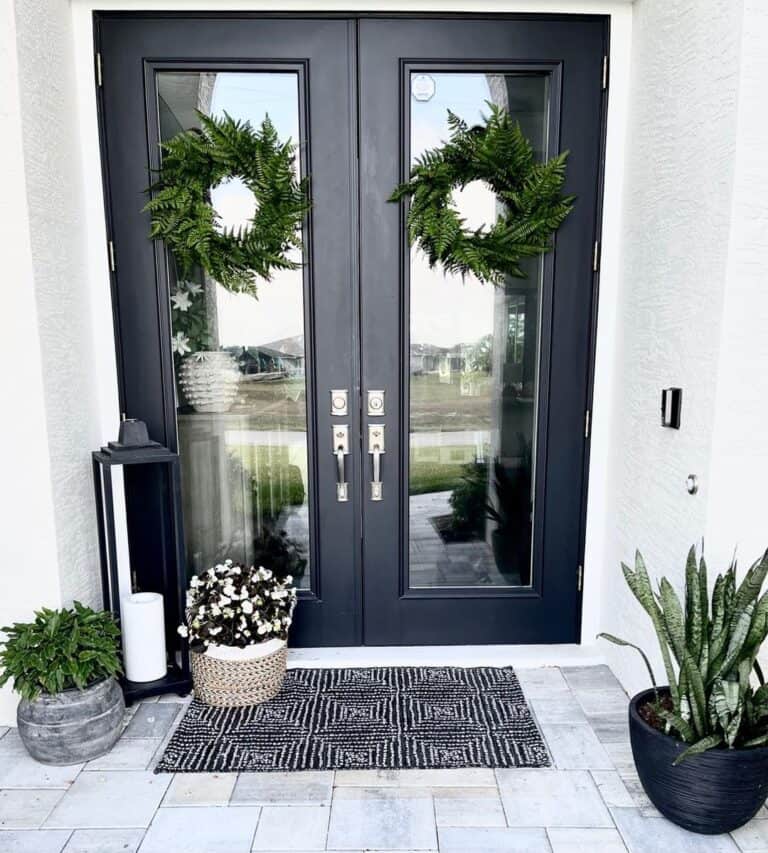 Black Double Front Door with Nickel Handles