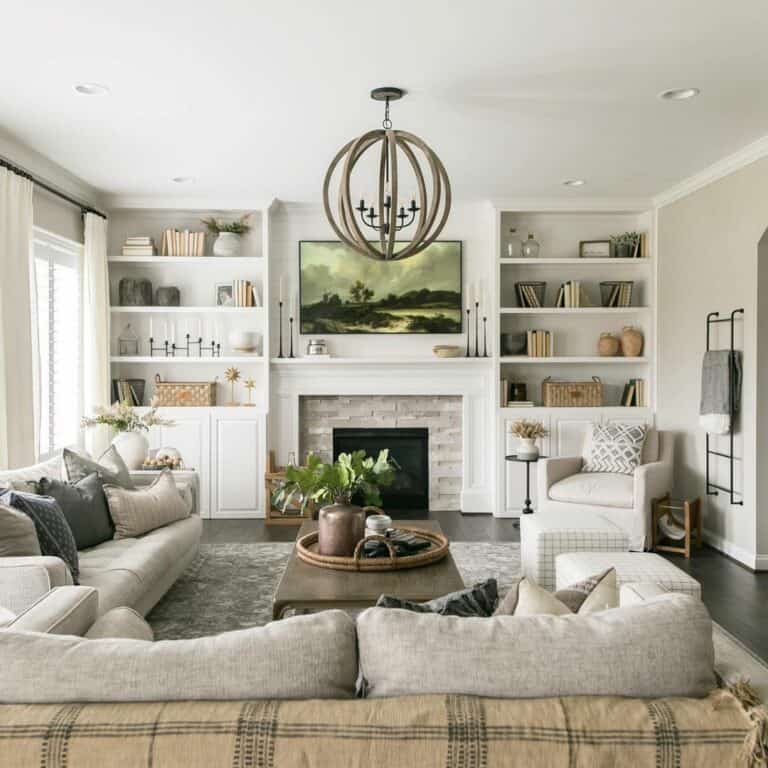 Framed TV Over Stone Fireplace