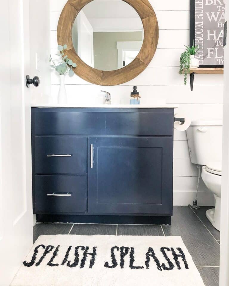 White Shiplap Bathroom and Wood Accessories
