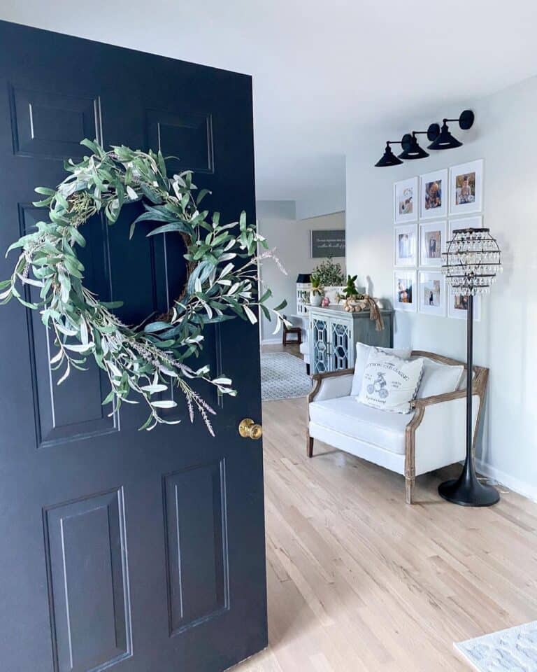 Matte Black Front Door and White Foyer