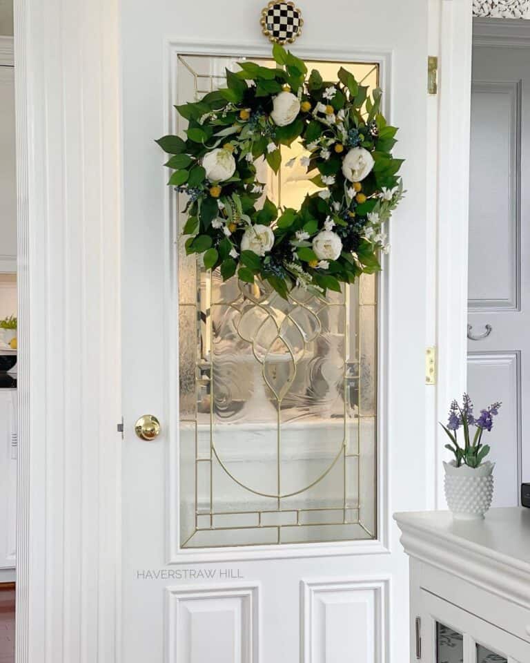 White Door with Stained Glass and Brass Door Knob