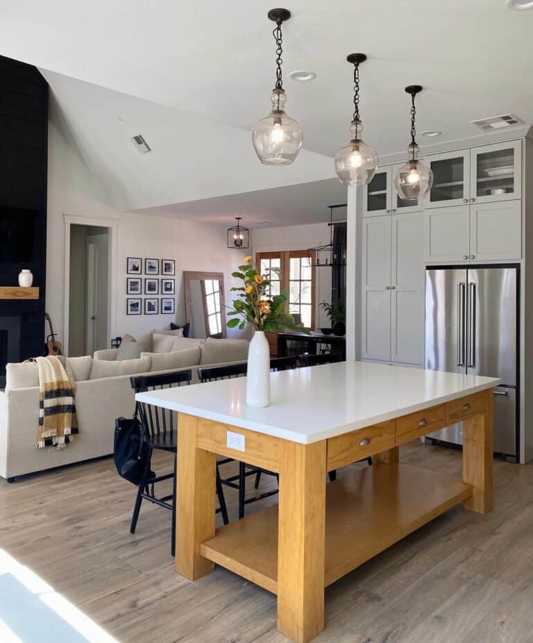 Wooden Kitchen Island with Gray Shaker Cabinets