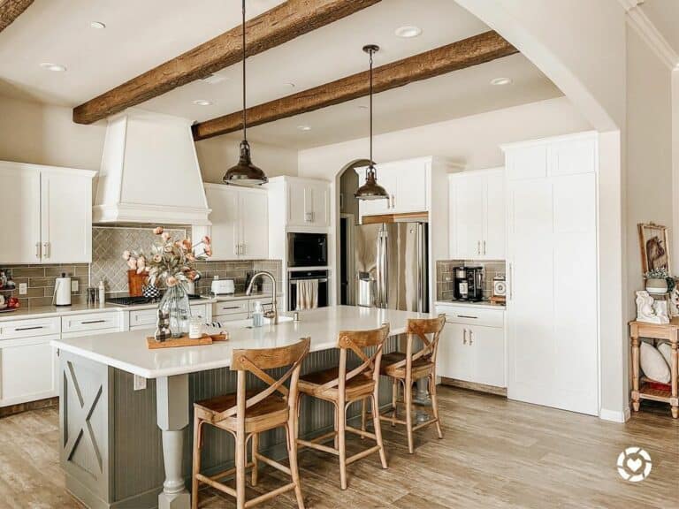 Shaker Cabinets and Sage Kitchen Island