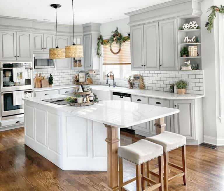 White Angled Kitchen Island