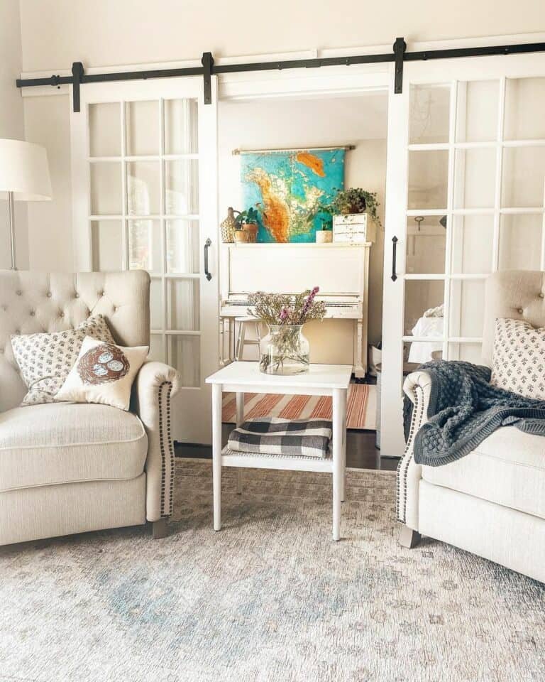 French Barn Doors in Vintage Living Room
