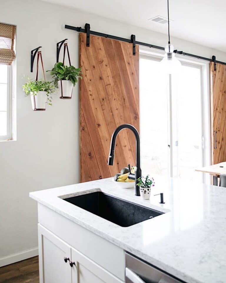 Kitchen Barn Doors Showcase a Diagonal Pattern