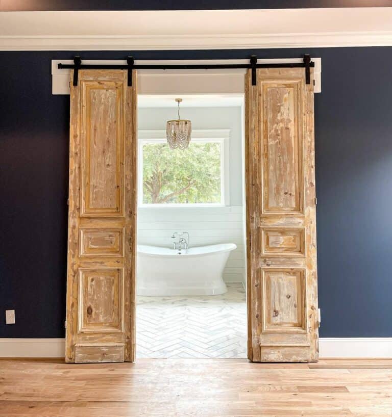 Antique Wooden Doors Against Dark Gray Walls