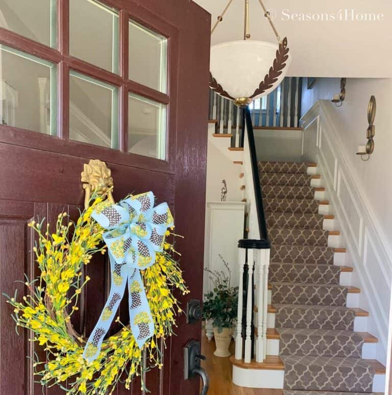 Wooden Stairs With Patterned Runner