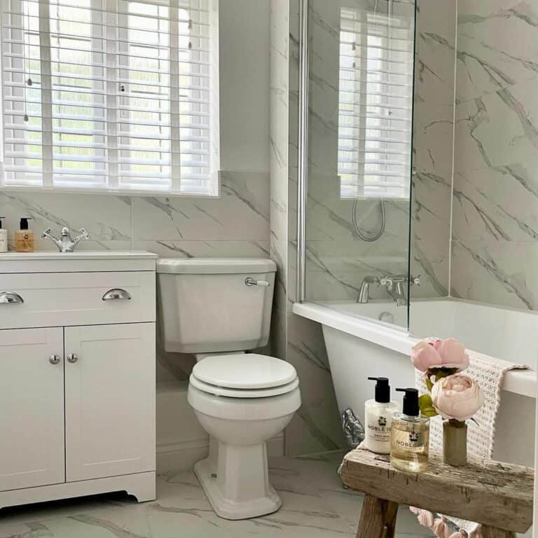 White and Gray Marble Bathroom