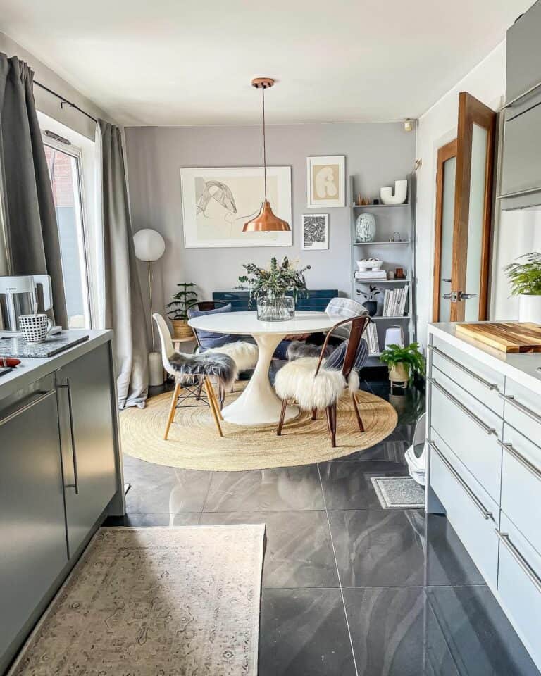 Black Tile Floors in a Modern Kitchen