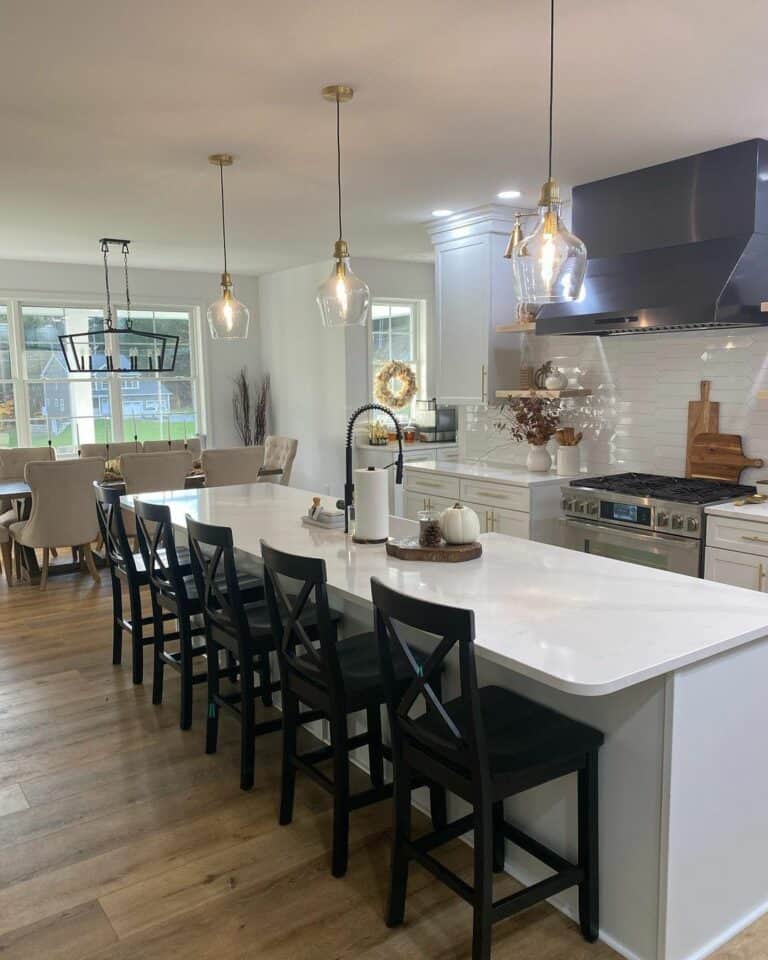 Illuminated Kitchen With Large Island