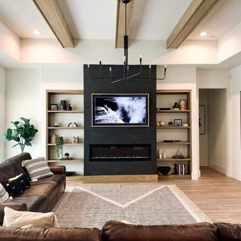 Tray Ceiling Showcases Wooden Beams