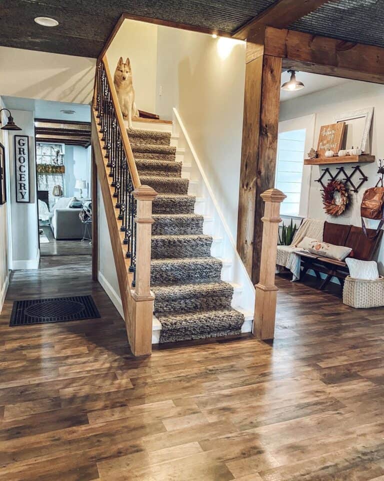 Natural Wood and Black Iron Staircase Spindles