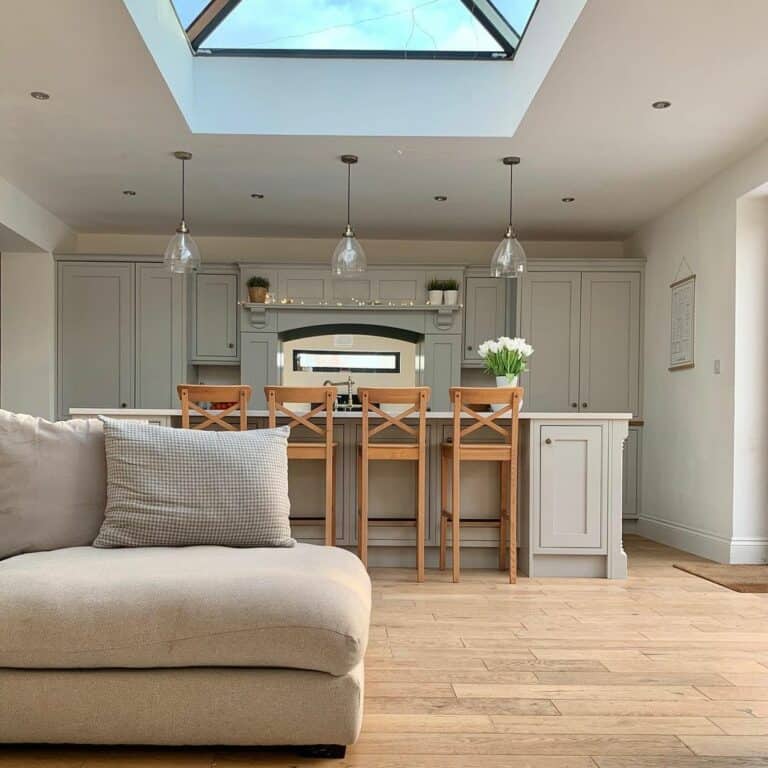 Modern Farmhouse Kitchen With Gray Sofa