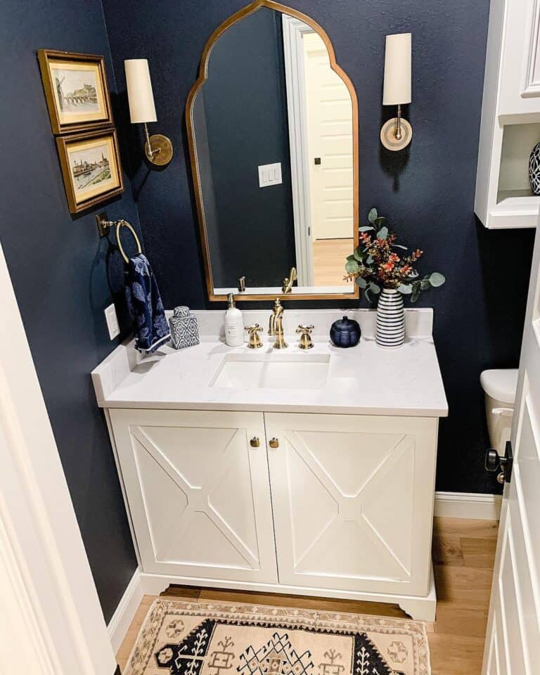 Vintage Bathroom with Dark Blue Walls