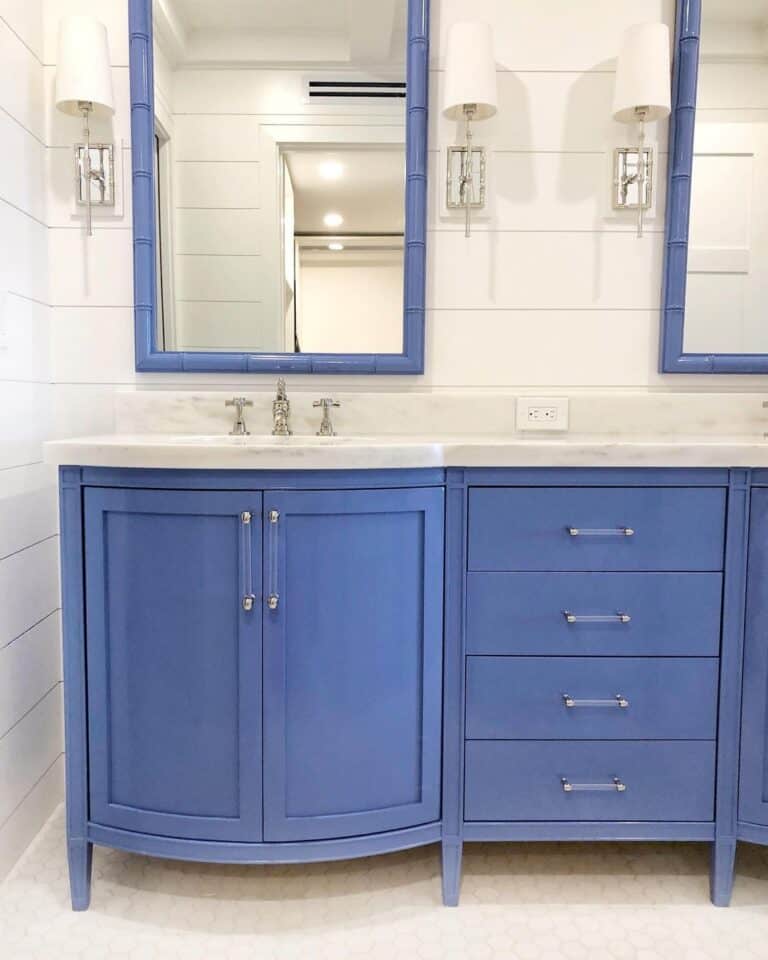 Shiplap Walls with Blue Bathroom Décor