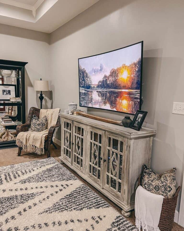 Tray Ceiling in Light Gray Living Room