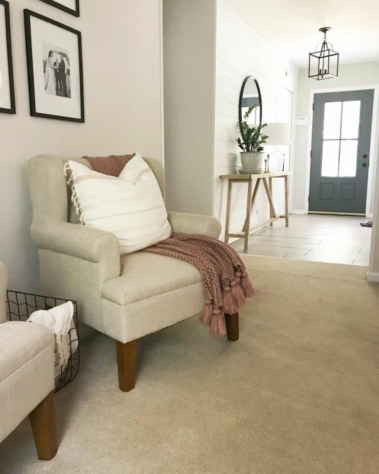 Airy Entryway Blends Into a Beige Living Room
