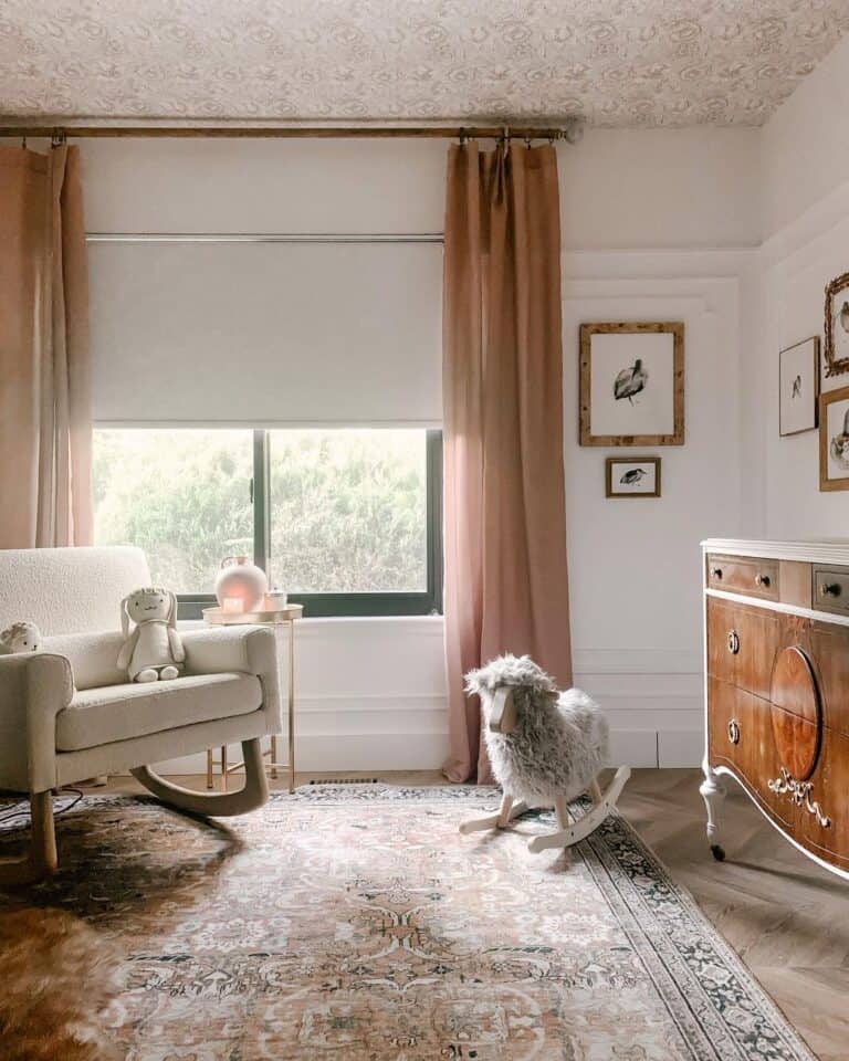 Upholstered Rocking Chair and Ceiling Wallpaper