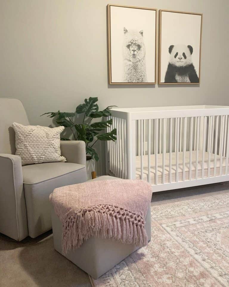 Pink Accents and Beige Armchair and Ottoman