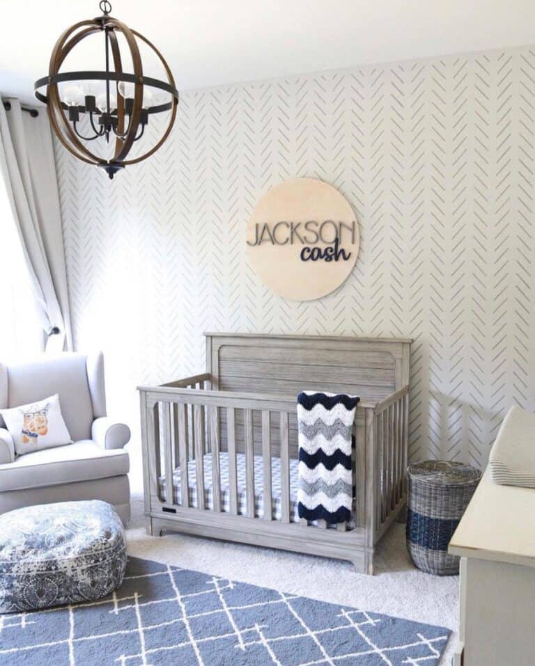 Chevron Wallpaper Accent Wall in Neutral Nursery