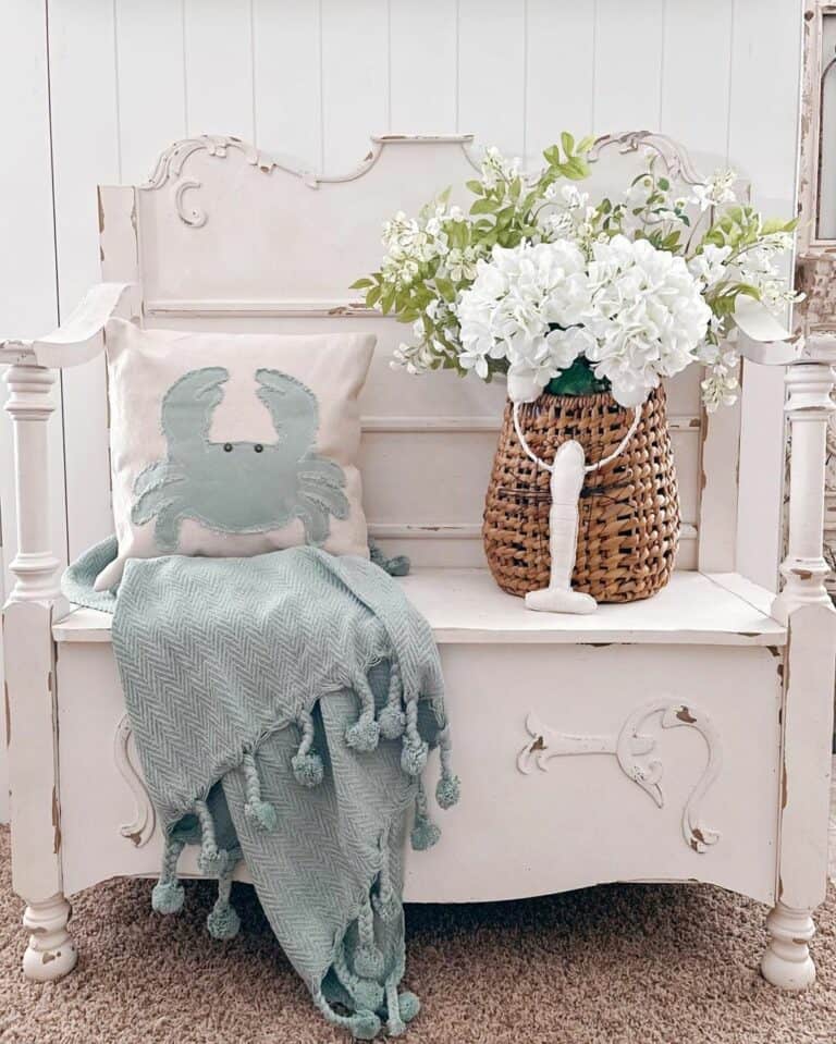Rustic White Entryway Bench With Coastal Display