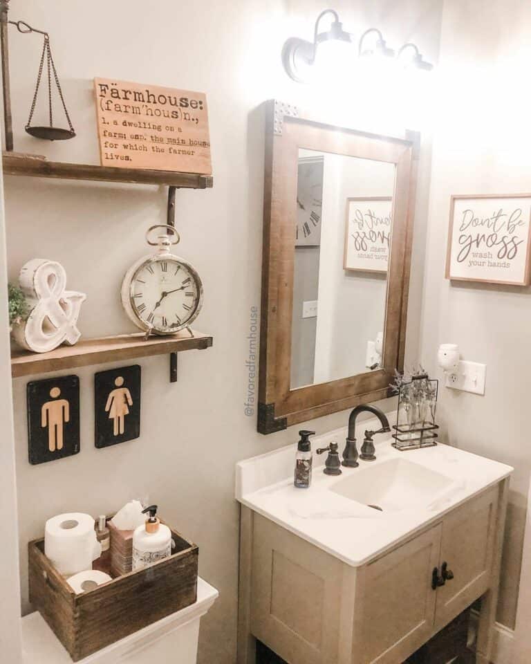 Rustic Bathroom with Wood Framed Mirror