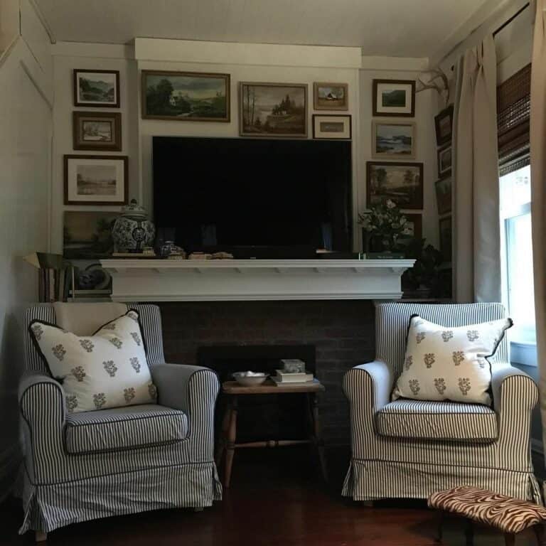 Cozy TV Room With Brick Fireplace