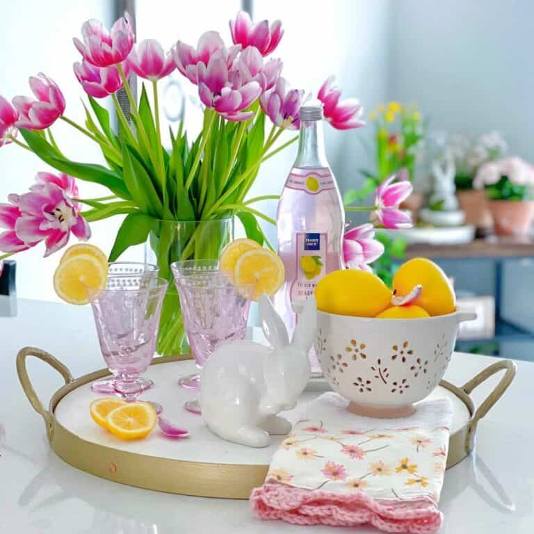 Pink and Yellow Easter Tray Decorations