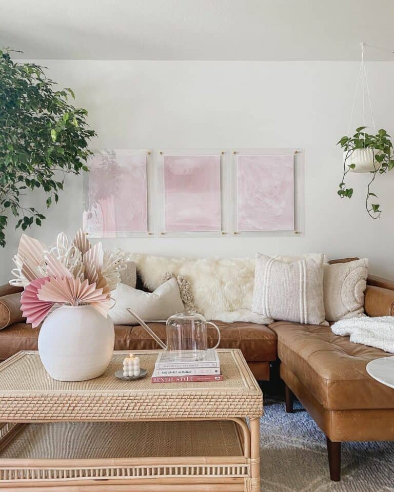 Living Room With Paper Fan Centerpiece