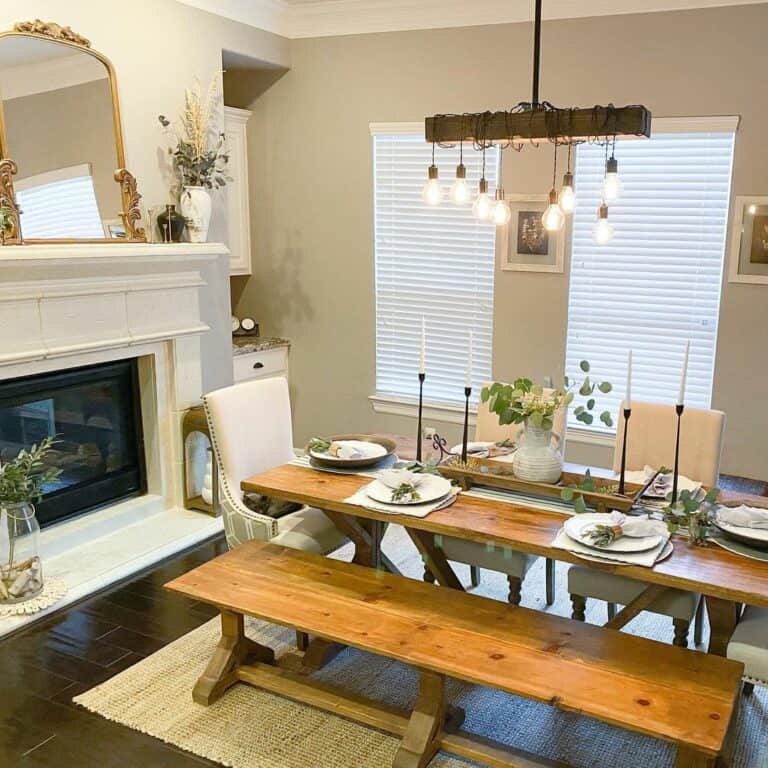 Industrial Hanging Light Fixture Over Modern Farmhouse Table