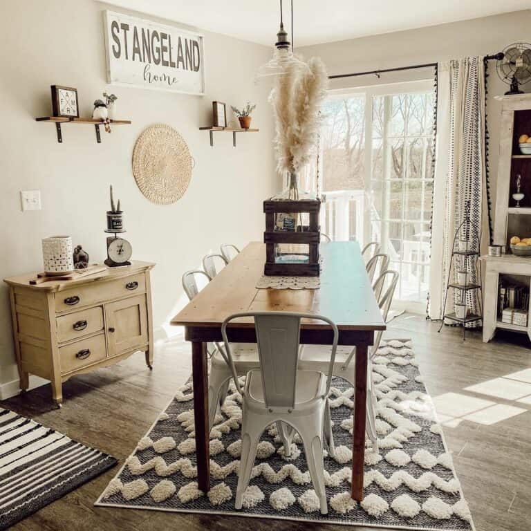 Metal Chairs and Textured Rug