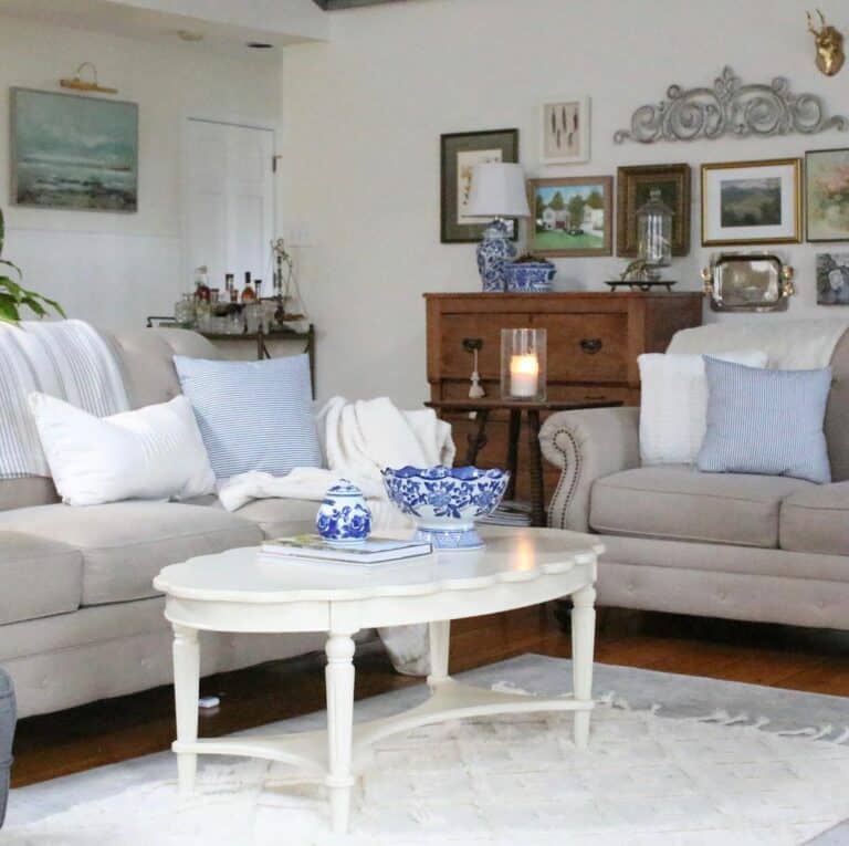Family Room Gallery Wall With Vintage Frames