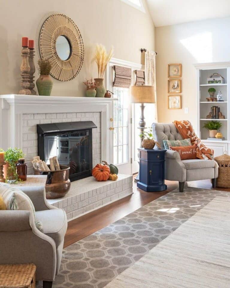 Autumn Decorations on Platformed Fireplace