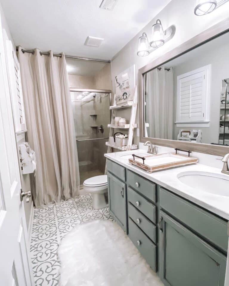 Beige Tile Shower with Sliding Glass Shower Enclosure