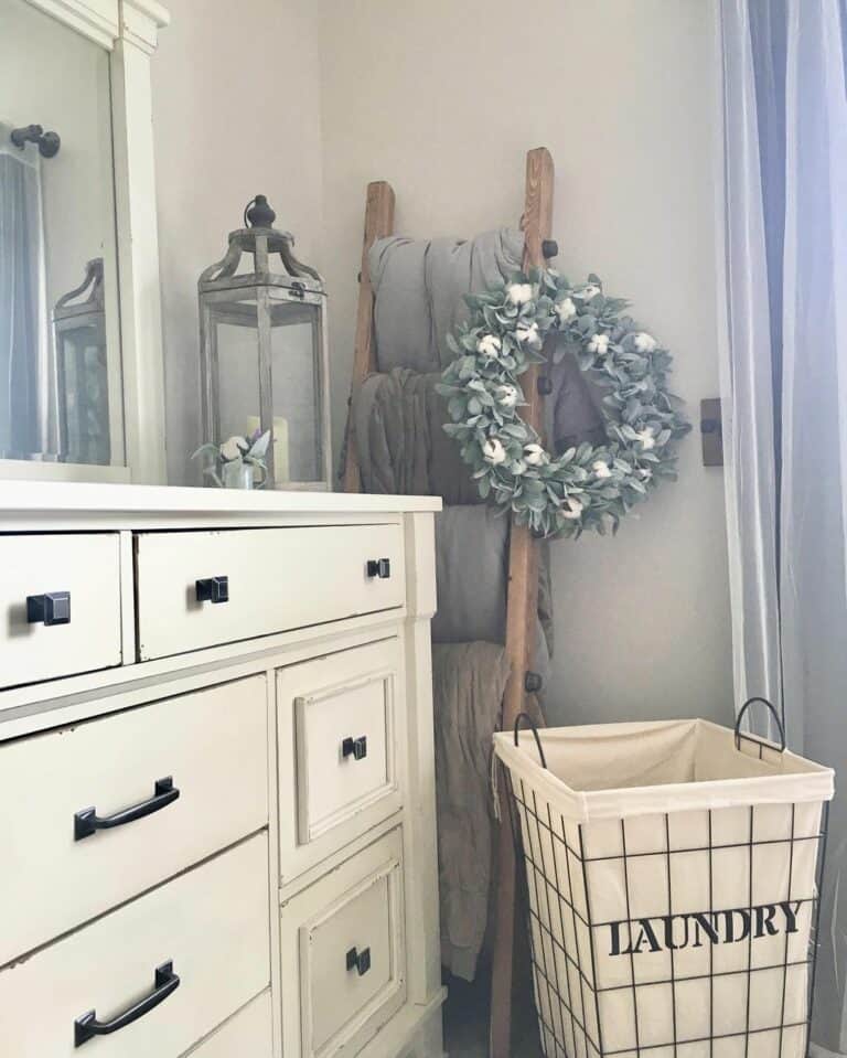 Beige Cloth and Black Wire Laundry Bag