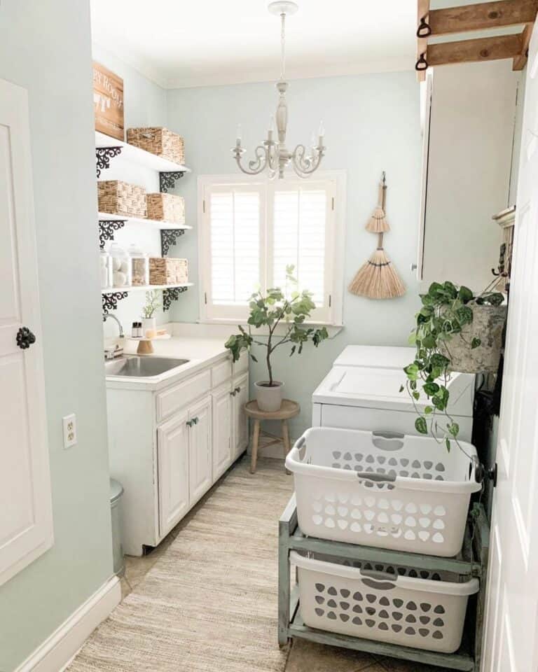 White and Gray Plastic Laundry Baskets