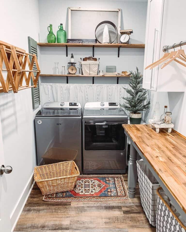 Laundry Baskets Under Two-toned Gray Laundry Table