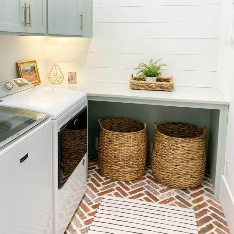 Laundry Room with Herringbone Brick Floor
