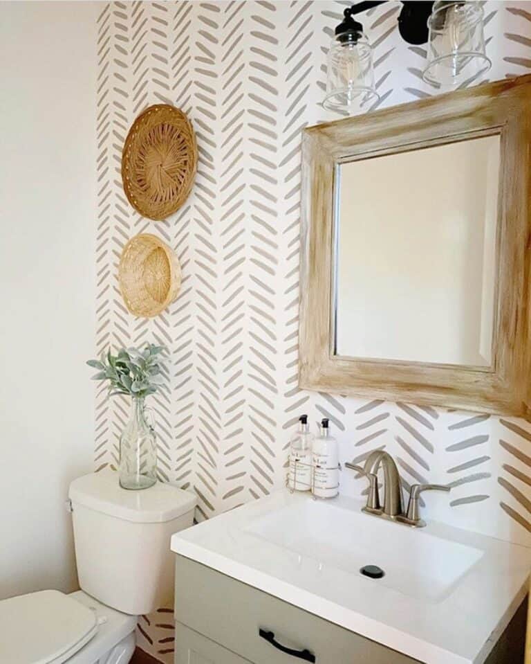 Rustic Farmhouse Bathroom With Herringbone Accent Wall