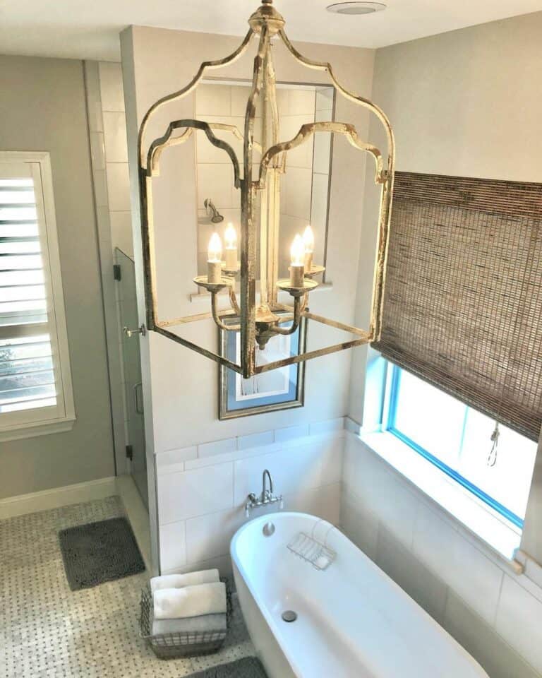Rustic Chandelier and Mosaic Tile