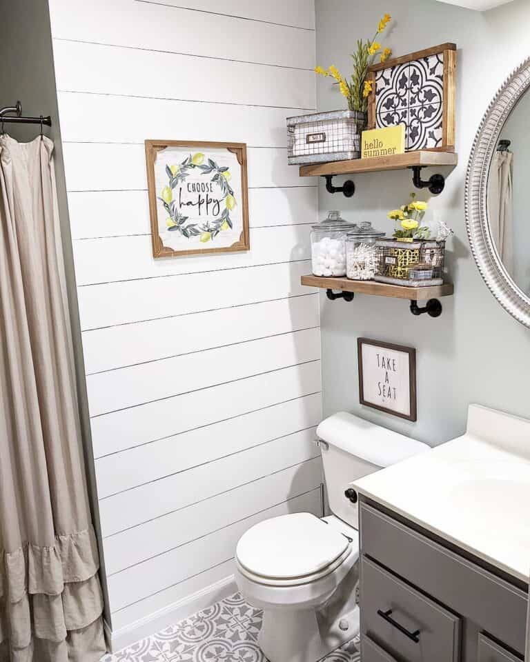 Gray Vanity Emphasizes Matching Tile