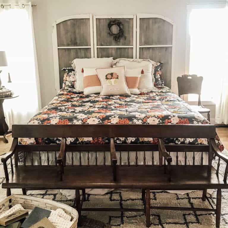Tall Wood Headboard Between Two Windows
